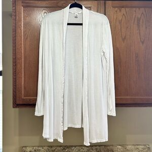 Barefoot Dreams Luxe Ribbed Jersey Open Cardigan - White - Large